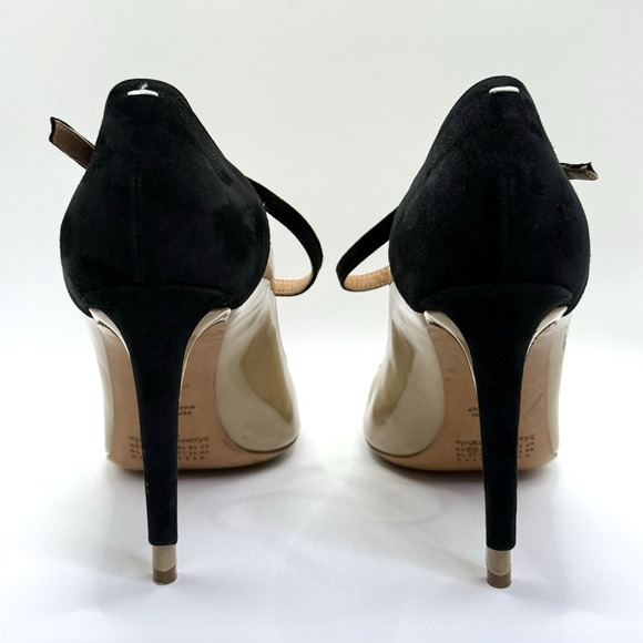 Maison Margiela Nude & Black T-Strap Patent‎ Leather Heels Sz 41 Italy Stilettos - Picture 10 of 12